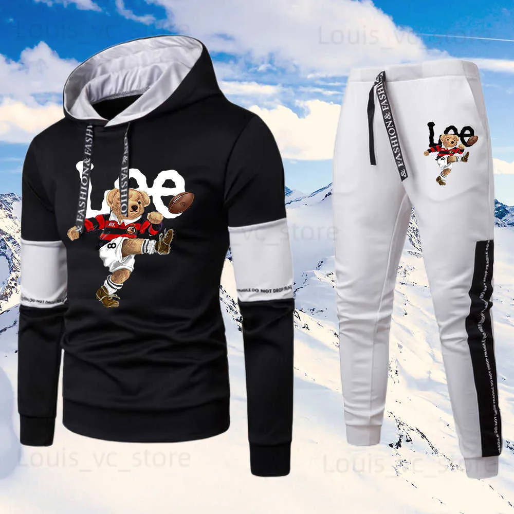 Tute da uomo Vendita calda Tuta calda di lusso da uomo Felpe + Pantaloni Tempo libero Felpa con cappuccio da esterno maschile Abbigliamento sportivo Due pezzi Corsa da sci Set da neve T230910