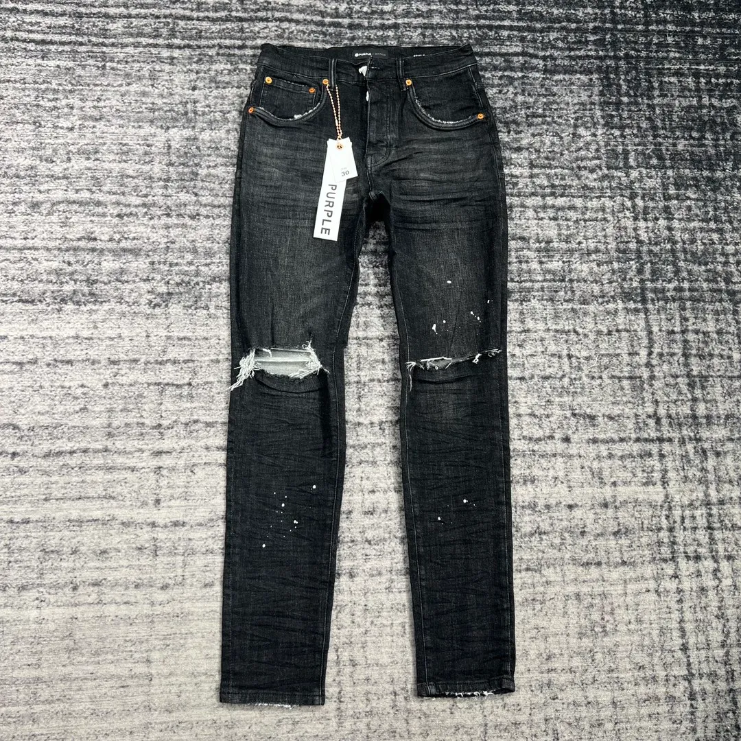 Jeans morados Jeans de diseñador Diseñador de hombres para hombres Pantalones de mujer Jeans de marca morados Estilo de agujero de verano Bordado Autocultivado y pies pequeños 442