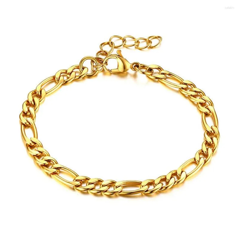Link pulseiras punk 6mm figaro corrente masculino cor de ouro pulseira de aço inoxidável para mulheres homens festa jóias presentes