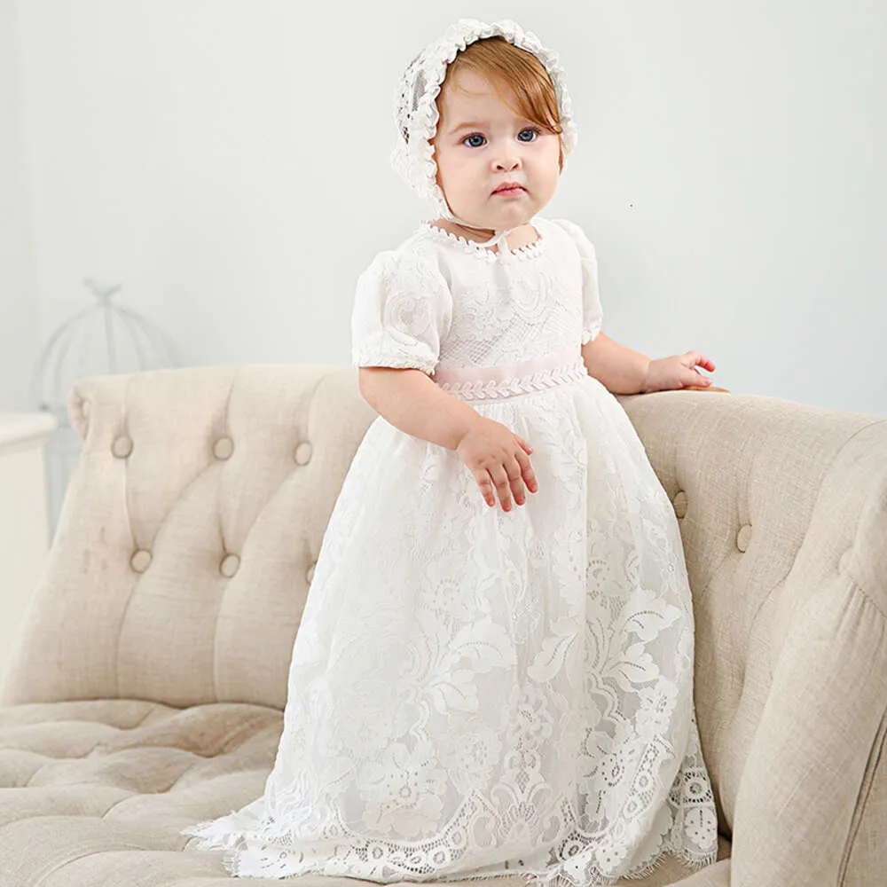 open lace back dress Baby Girls Birthday Party Dresses Infant Cute Bow Fluffy Formal Princess Dress, White / 1-2 Years (90cm)