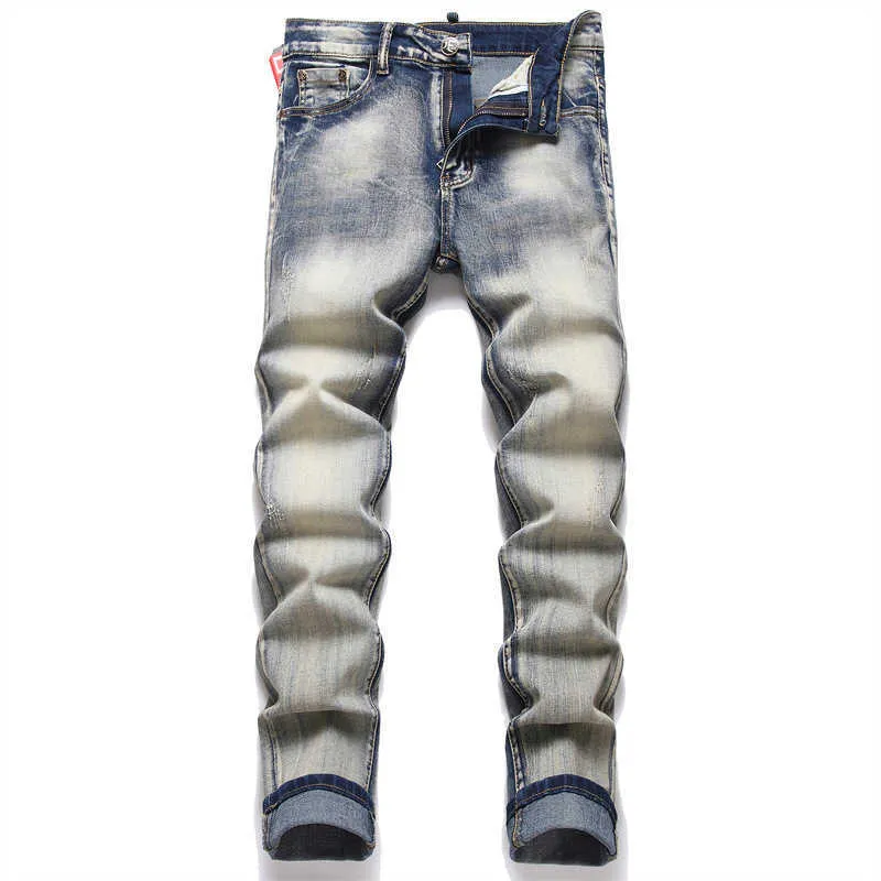 Nya Spring Punk Men's Feet Denim Cat Beard White Youth Mid Rise Men's Pants Trend 5745