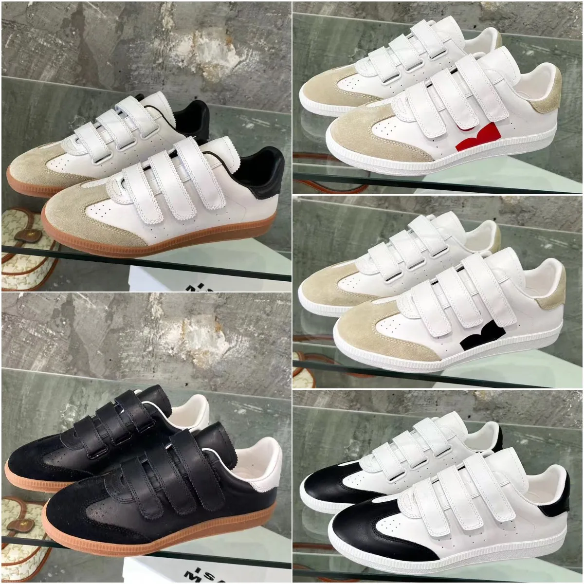 Scarpe da passerella Designer Donna Beth Grip-strap Pelle Low-top Beth Logo Sneakers Moda Velcro piccole scarpe bianche all'aperto Scarpe da ginnastica Taglia 34-40