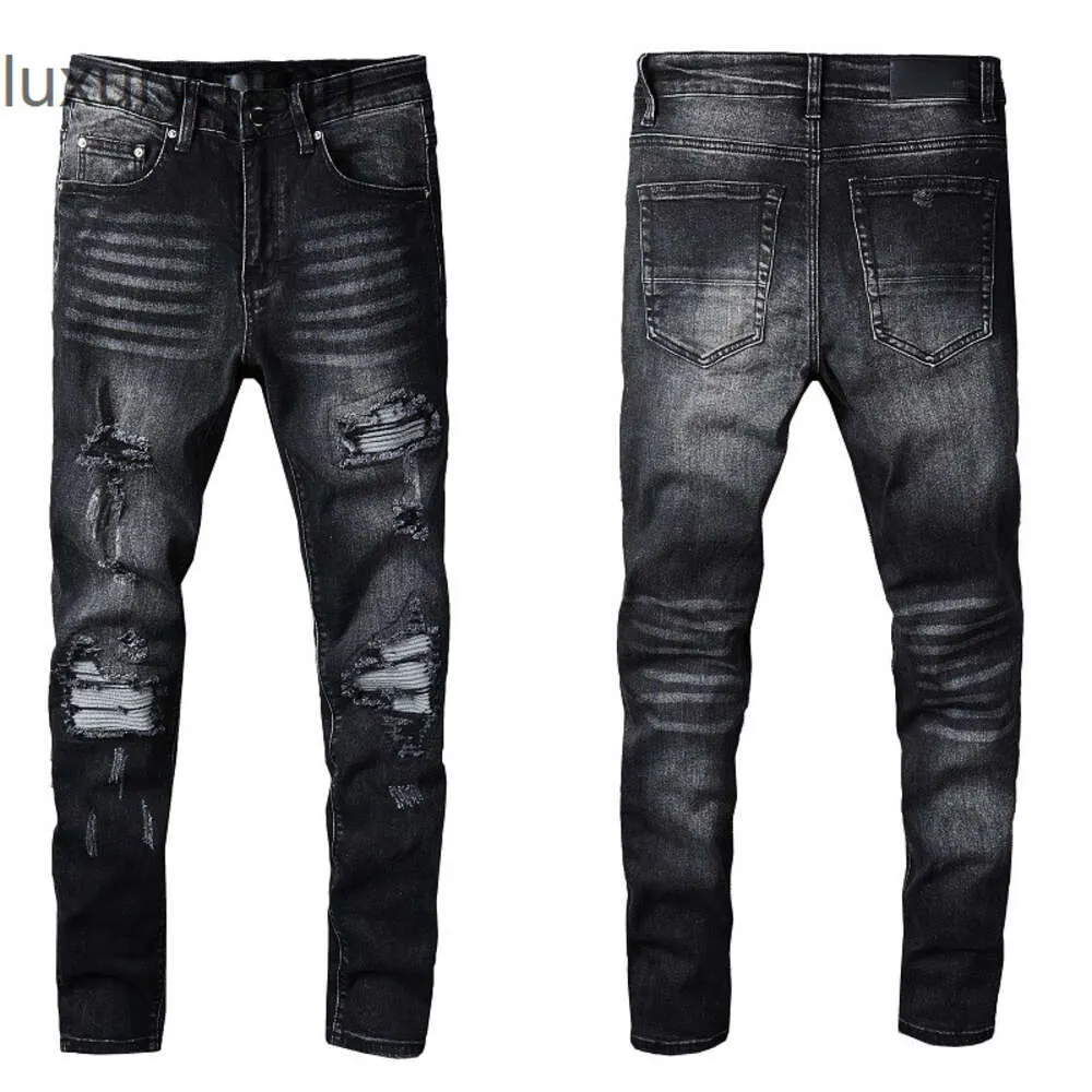 Denim Amiryes Jeans Designer Calças Homem Mens Jean 816fashion Street Jeans Calças Casuais Micro Elastic Hole Patch Juventude Preto Apertado OSEI