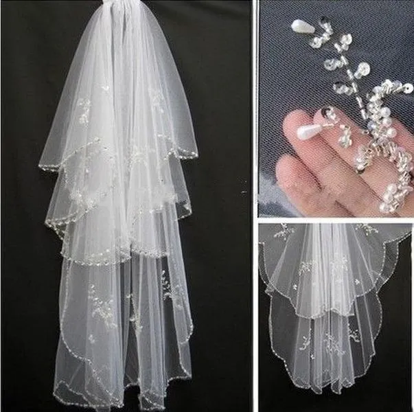 Bling Wedding Veils with Crystal for Bride two layers High Quality Soft Tulle Bridal Veil with Crystals Short Layered Bridal Vail Cheap ZZ