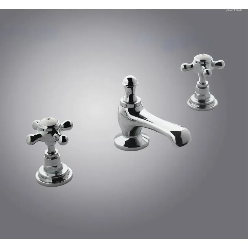 Bathroom Sink Faucets America Style Chrome Finished Widespread 8' Cross Handle Faucet Basin Mixer Tap With Brass -up