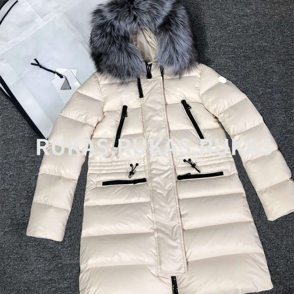 Luxury Beige Hoodie Womens Long Down Jacket With Thickened Design For