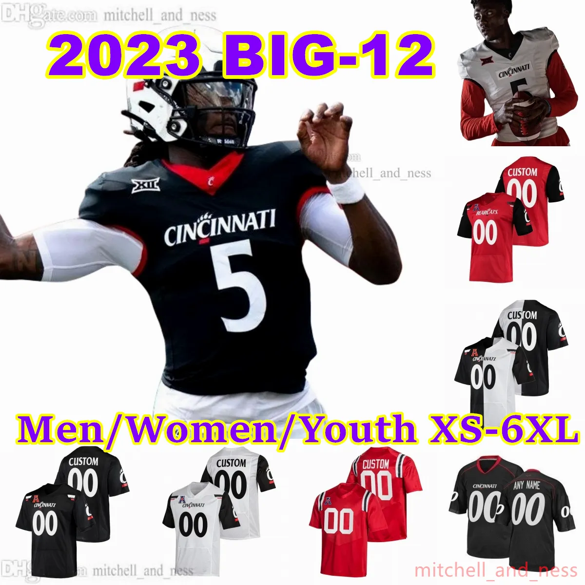 Футбольная майка NCAA Cincinnati Bearcats 2023 Custom XS-6XL 5 Эмори Джонс 1 Ахмад Соус 21 Кори Кинер 8 Кзавьер Хендерсон 3 Дешон Пейс 12 Джастин Харрис Лихтенберг