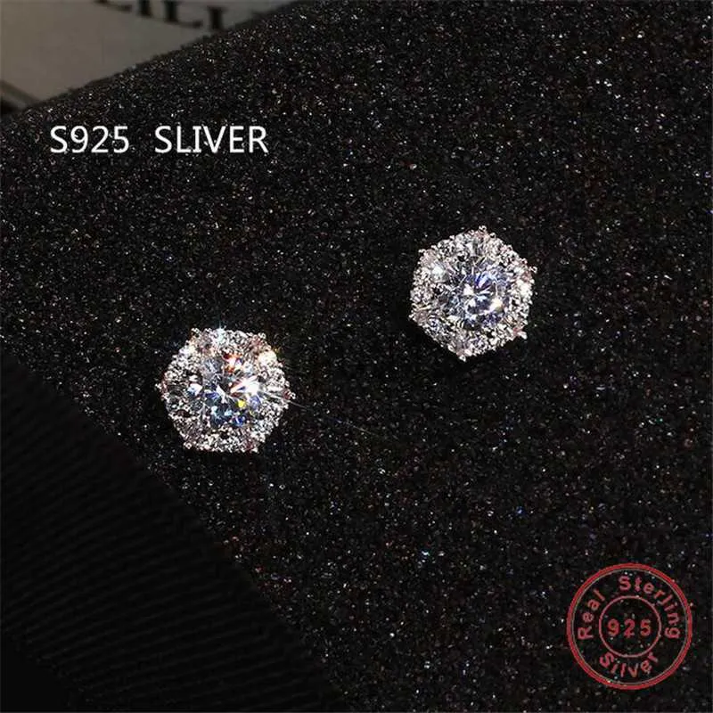 Stud Simple Fashion Jewelry Stunning Real 925 Sterling Silver Round Cut White Topaz CZ Diamond Gemstones Party Women Wedding Bridal Stud Earring x0911