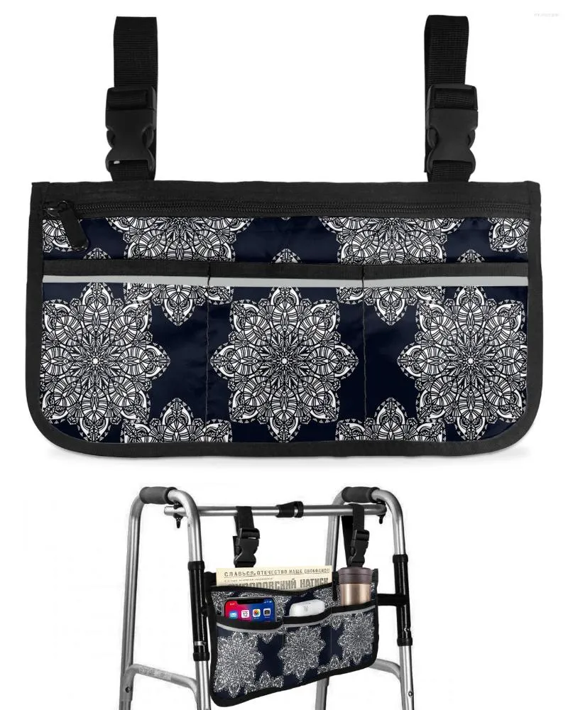 Сумки для хранения Мандала с абстрактным цветком, сумка для инвалидной коляски с карманами, подлокотник, боковой чехол для прогулочной рамы для электрического скутера