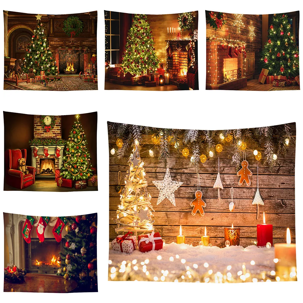 Gobeliny konfigurowalne świąteczne wystrój domu gobelin Święty Mikołaj Zimowa noc nadruk gobelin dekoracja ścienna tło tło