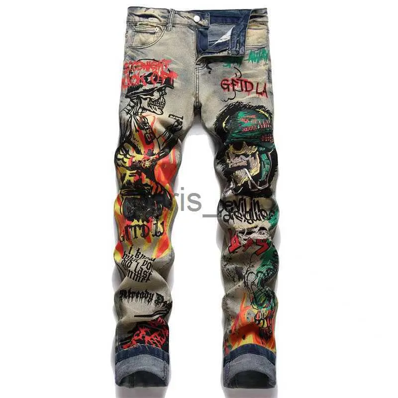 High Quality Mens Designer Patchwork Jeans Cool Style, Embroidered