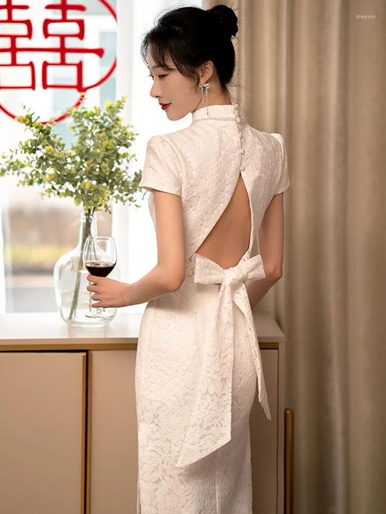 Ubranie etniczne Yourqipao Chińskie Cheongsam Wedding Toast Dress 2023 Małże zaręczynowe Długie wieczorne imprezy balowe sukienki dla kobiet sukienki