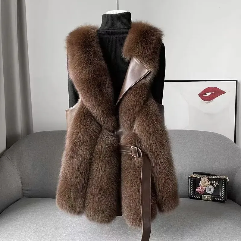 Kadınlar Kürk Faux Fur Kürk Vakfı Kadınları Sahte Kürk Yelek Moda İnce Kürk Ceket Şık Kemersiz Sahte Kürk Yelekler Kemer Ceketi 230908