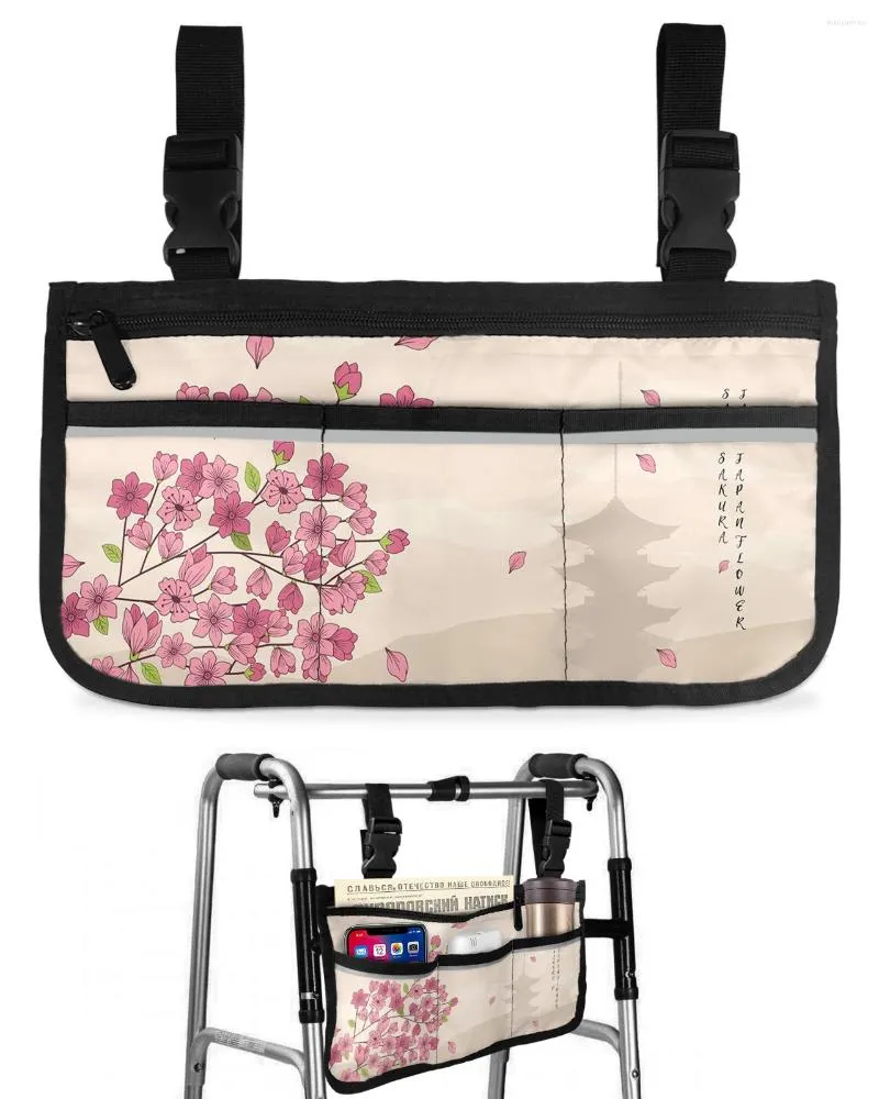 Aufbewahrungstaschen, Kirschblüten-Blumenturm, japanische Rollstuhltasche mit Taschen, Armlehnenseite, Elektroroller-Gehgestell-Tasche