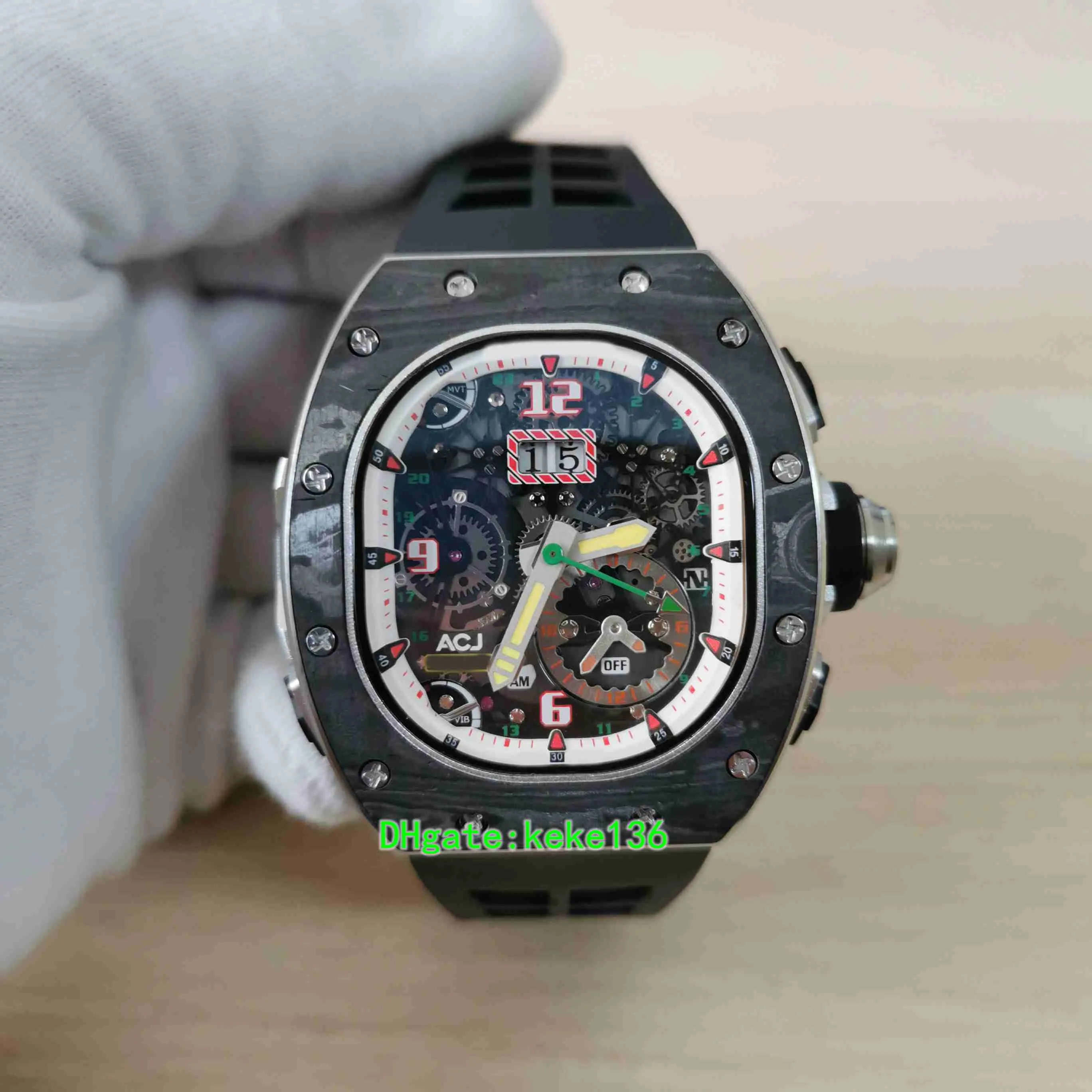 SUPER Factory Mens Watch men Watches 42mm x 50mm RM62-01 Tourbillon Vibrating Alarm Carbon Fiber NTPT Watches Mechanical Automatic Men's Wristwatches