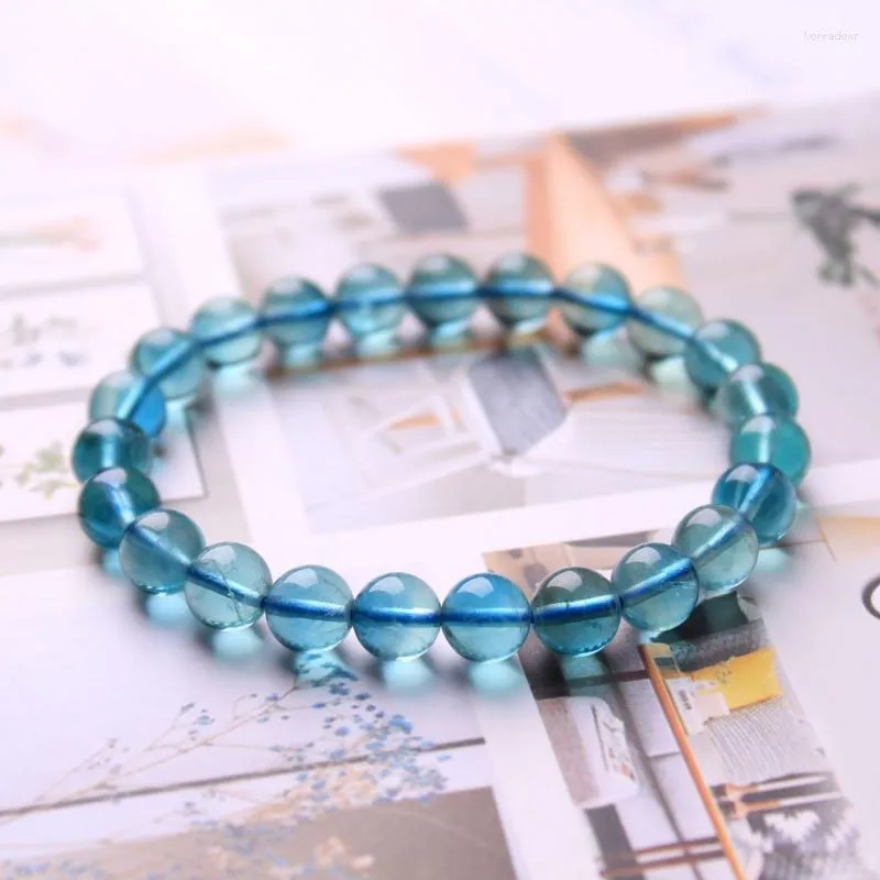 Bracciale in fluorite blu naturale con filo, ornamento a cerchio singolo trasparente alto. Commercio all'ingrosso