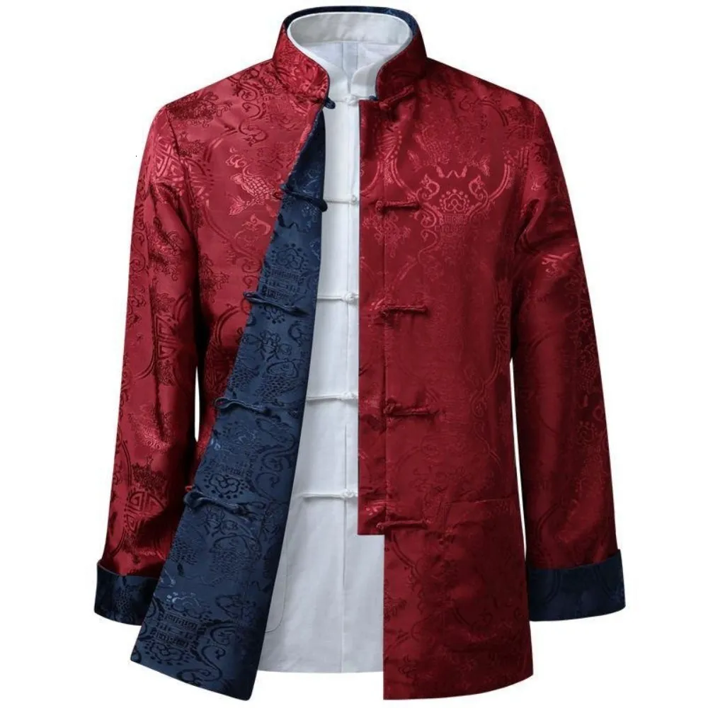 Men's Jackets Tang Suit Jacket Casual Loose Kung Fu Chinese Style Button Clothing Birthday Festival Double sided dressing 230911