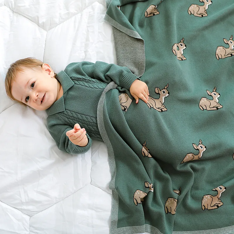 Battaniye kundak bebek battaniyeler örgü doğumlu kızlar pamuk kunesi sargısı yorgan bebek toddler yeşil atma paspaslar 100*80cm çocuk kapakları 230911
