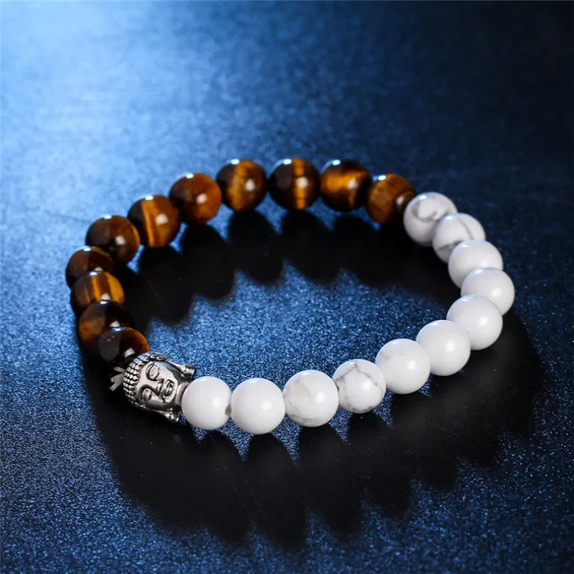 Uppdatera Buddha Head Nature Stone Pärled Strands Armband Agate Lava Armband Kvinnor Mens Armband Fashion Jewelry Gift