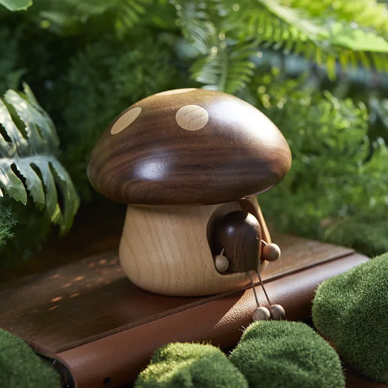 Dekorativa föremål Figurer Creative Wood Music Box Mushroom Music Box Home Decoration Living Room Decoration TABLEDOP DECORATION 230911