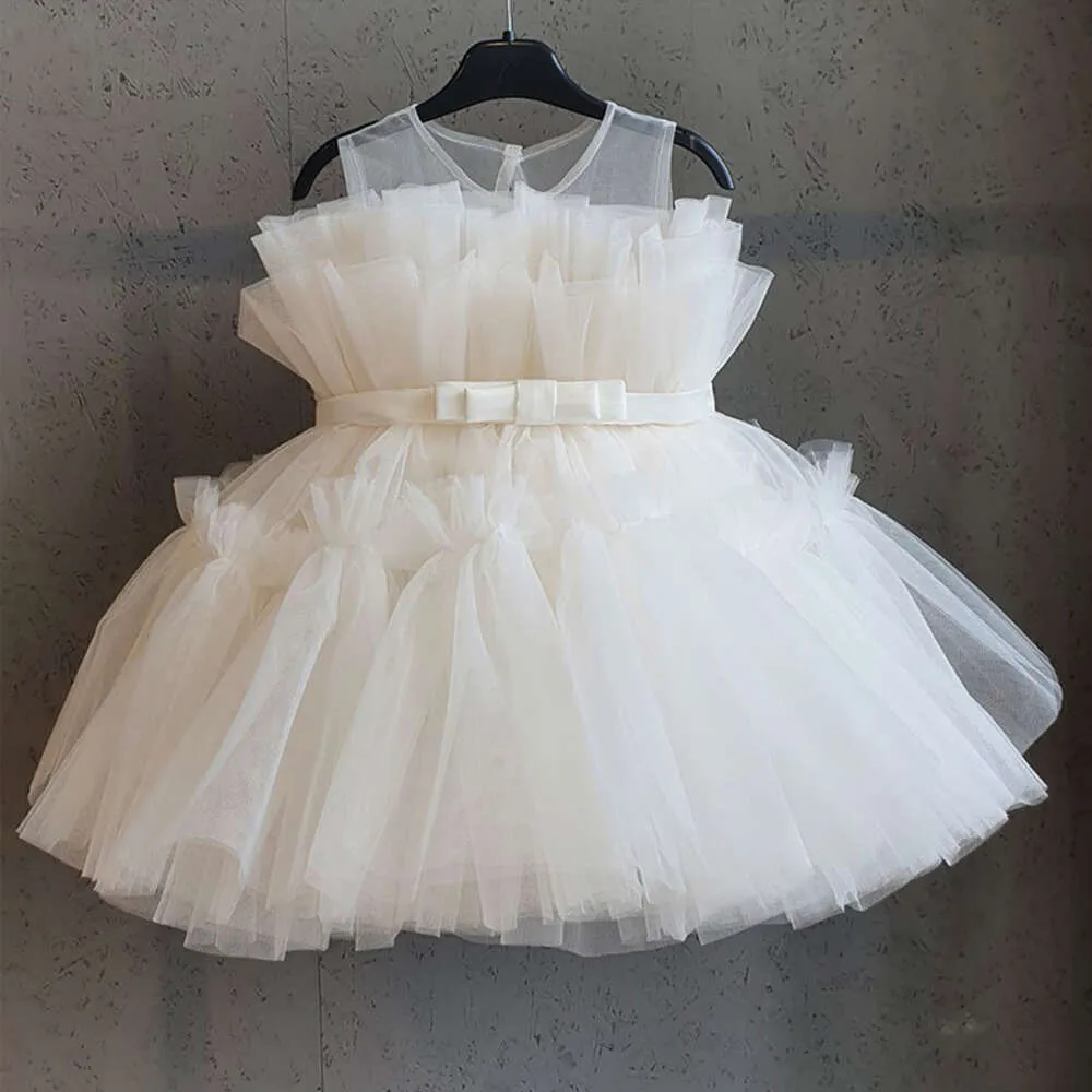 Baby Girls Tiuls Sukienka księżniczka Flower Elegancki 1. chrzt urodzinowy suknia Ball Ball Suknia