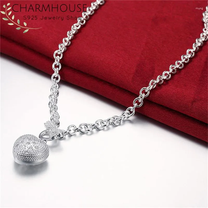 قلادة قلادة نقية 925 الفضة الاسترليني للنساء زركونيا مفتاح القلب قلادة الوصلة