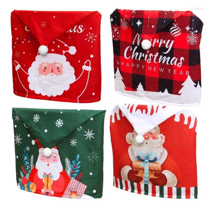 Capas de cadeira Natal lavável estiramento capa de assento vermelho papai noel jantar para o ano feliz