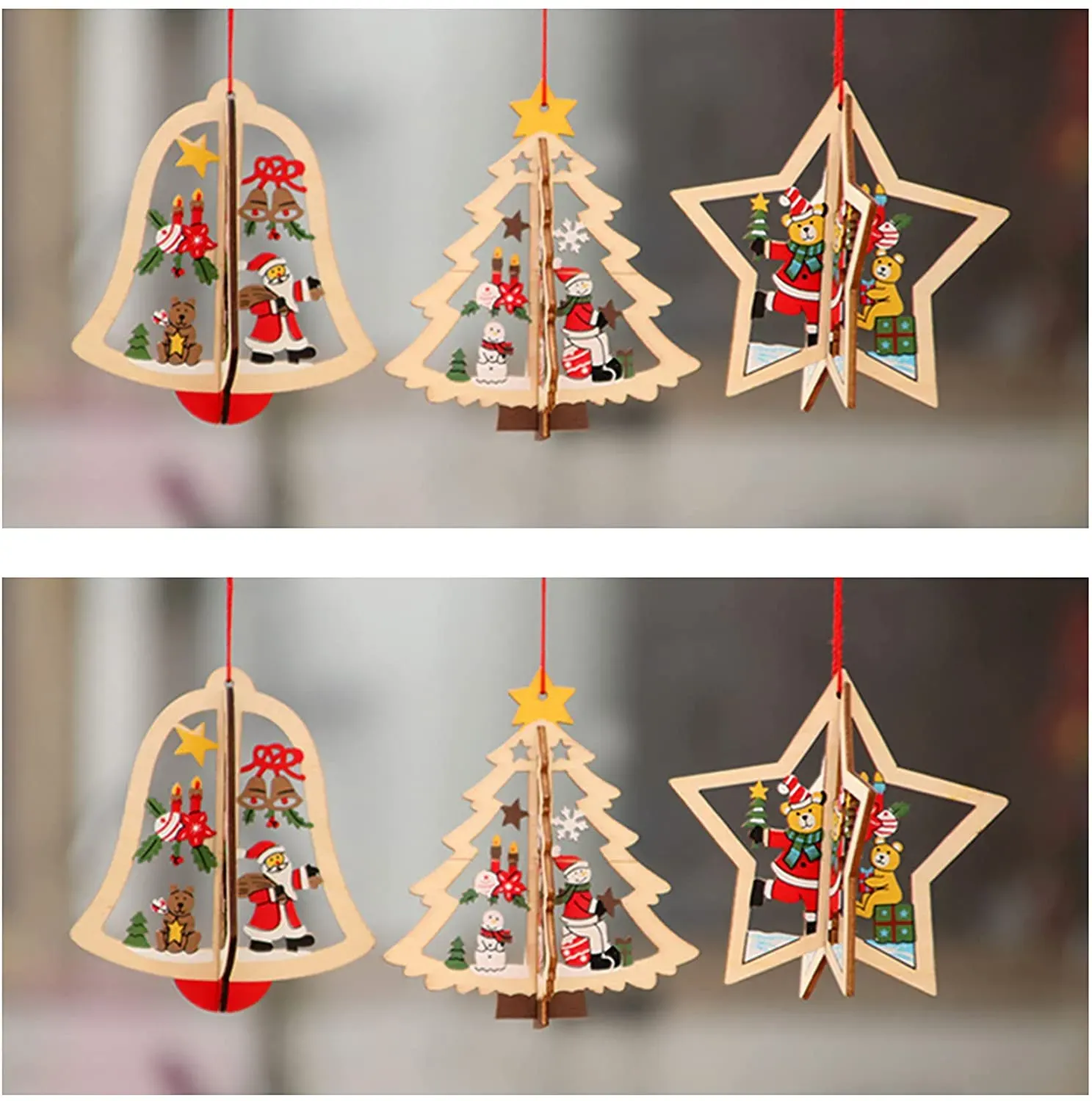 3D wooden Christmas Pendant for Christmas Tree Decoration Wooden Hanging Crafts for children Wood Christmas ornaments