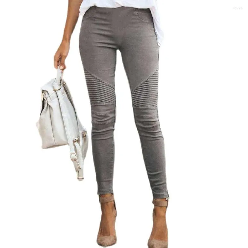 Calças femininas Mulheres Outono Calças Cintura Alta Calça Escritório Cinza Chic Elegante OL Workwear Lápis Apertado Elástico S-5XL
