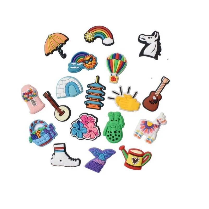 Peças de sapato acessórios entrega rápida pvc encantos esportes equipe música guitarra dos desenhos animados cavalo tamanco para sapatos decorações gota dhr25