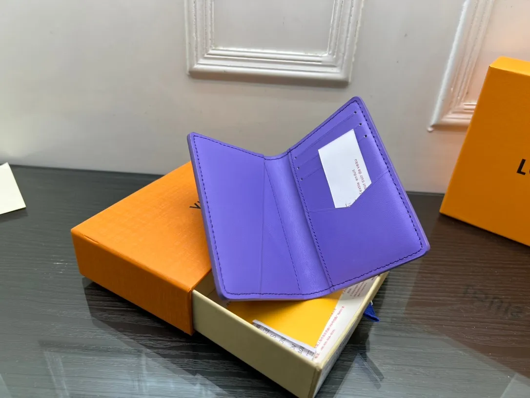 Luxury Designer Women Purple Wallets Unisex Embossed Letter Multiple Wallets Orange Card Holders Brand Men`s Multi Card Long Wallet Suit Clip Zipper Pocket Purses