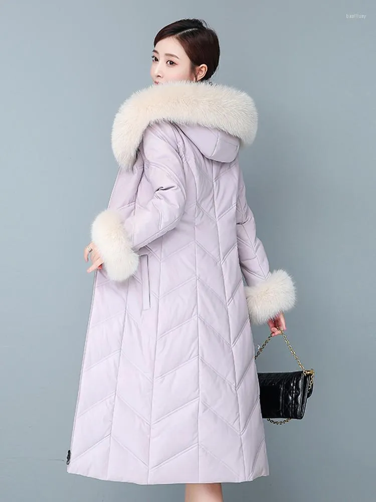 Kvinnors skinnjacka Kvinnor Winter Jackets Coat Down Medium Long Korean Version Slim Montering Fur Collar Sheep Fu2023