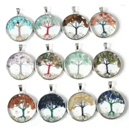 Pendant Necklaces Crystal Quartz Tree Of Life Universe Energy Stone Gravel Round Necklace Orgone Time Cabochon Woman Jewelry Making