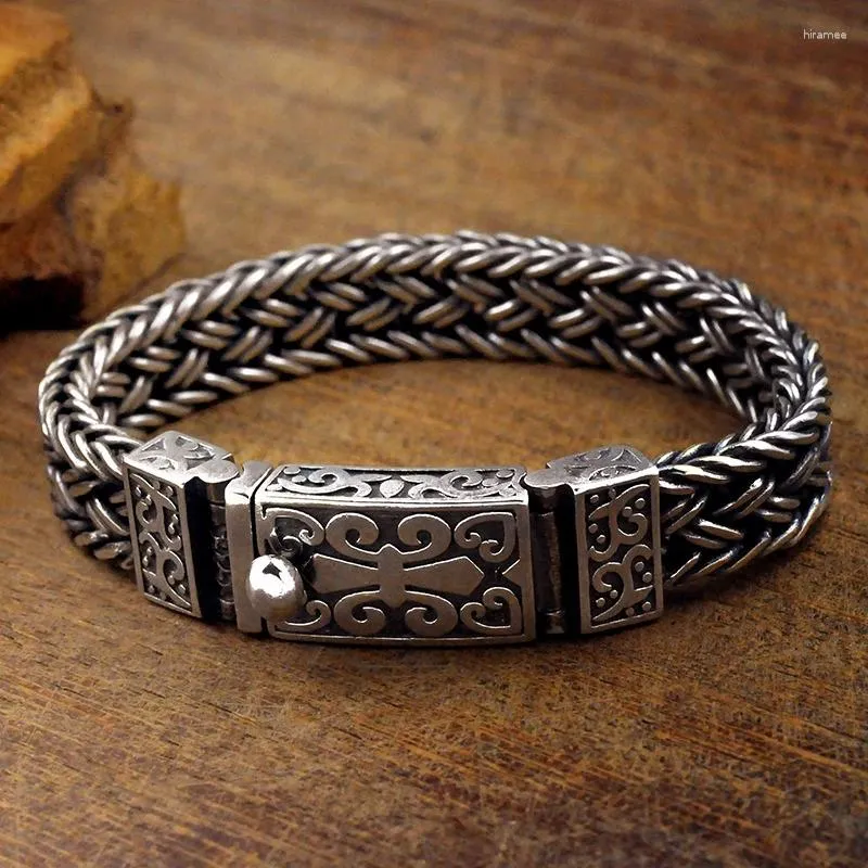 Link Bracelets Buddhastone Silver Color Charm Bracelet Eternal Vine Wide Woven-Chain Argentum Amulet For Men Jewellery