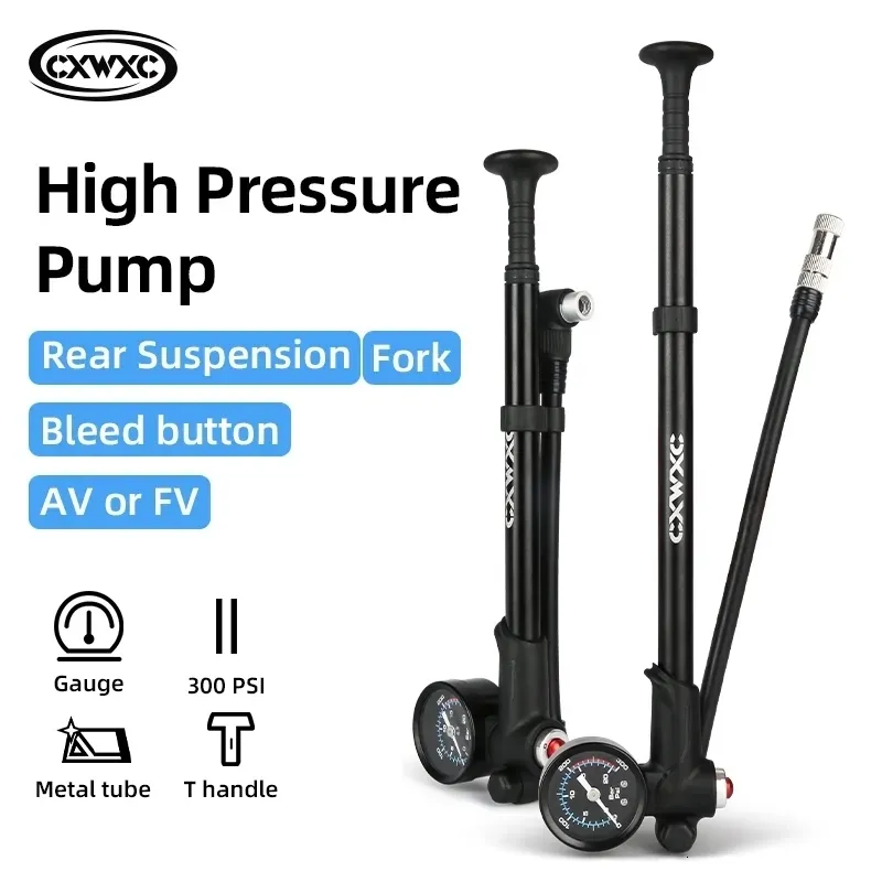 Bike Pumps 300psi High Pressure Bicycle Pump For Fork / Rear Suspension Shock Absorber With Gauge Bleed Button CNC Mountain Bike Air Pump 230911