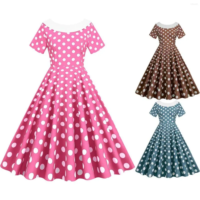 Casual Jurken Dames Polka Dot Korte Mouw Jaren '50 Huisvrouw Avondfeest Prom Jurk Dames Vrouw Strand