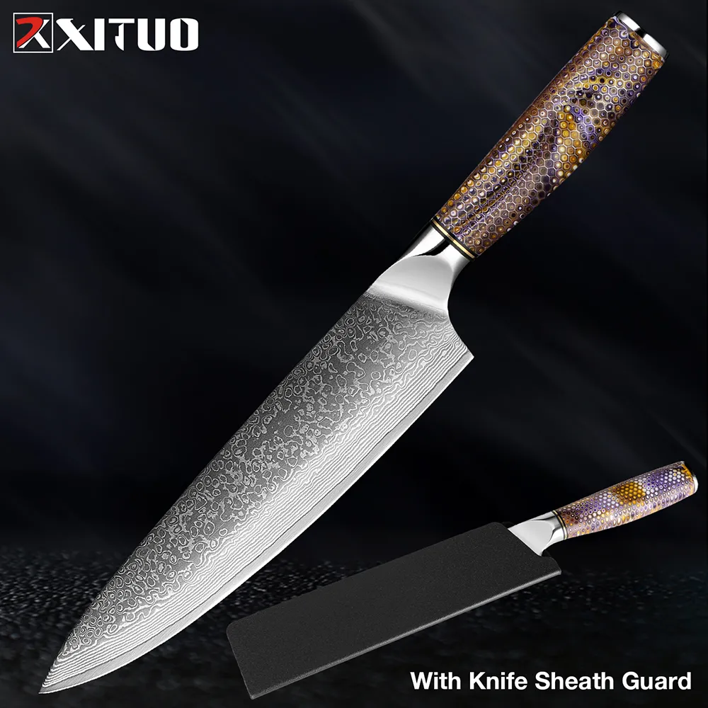 Şam Şef Bıçağı 8 inç keskin mutfak bıçağı Japon VG-10 paslanmaz çelik doğrama et kesme bıçağı pişirme dilimleme bıçakları