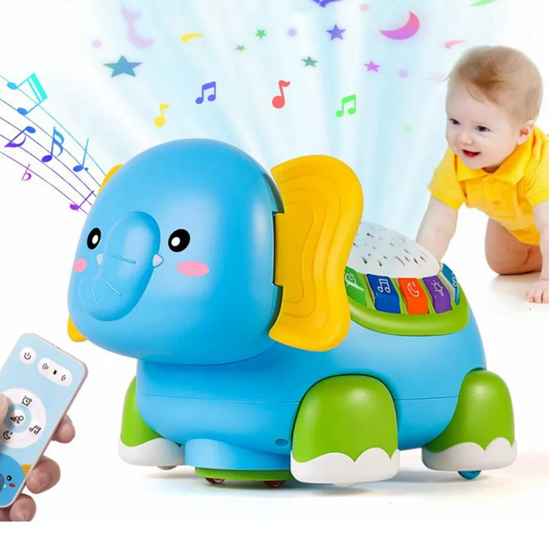 Brinquedos de inteligência Brinquedos de rastreamento para bebês com projeção de iluminação musical Elefante rastejante eletrônico Jogos de interação para crianças Brinquedo educacional para apaziguar 230911