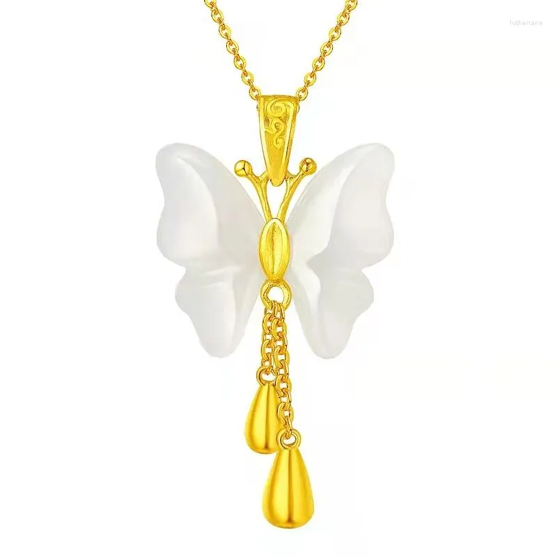 Pendentif Colliers 316L Chaîne en acier inoxydable Micro Set Crystal Jasper Butterfly Collier exquis Bijoux