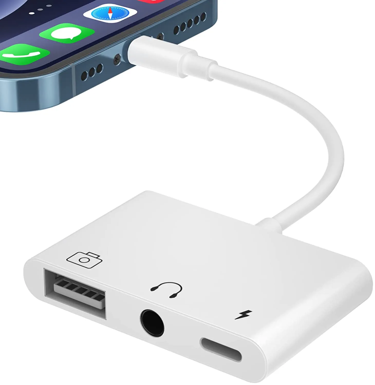 USBへの電話アダプター、3インチ充電ポート付きUSB OTGアダプター、3.5 mmヘッドフォンジャックはiPhone 14 Pro 13 12 11に互換性があります