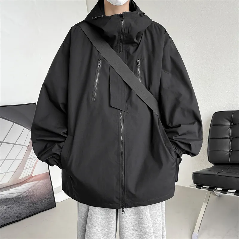 Jaquetas masculinas outono moda techwear homens oversized streetwear ao ar livre com capuz impermeável blusão preto exército tático outerwear 230911