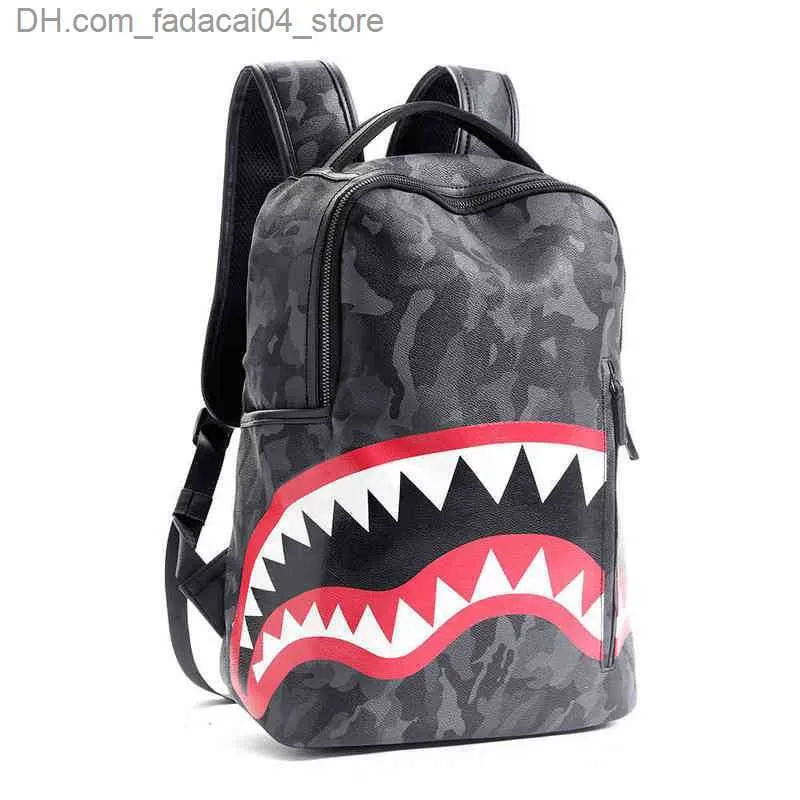 Style Sacs à dos Designer Sac à main de voyage pour hommes Mode Treillis Sac à dos Étudiant Cartable Grande Capacité Shark Bag Street Man Bookbag Q230905