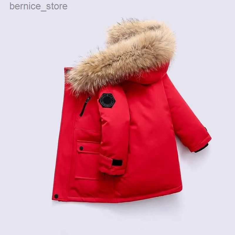 Donsparka's voor heren 2022 Winter Designer Kinderjas Donsjack voor jongens Echt wasbeerbont Dikke warme babybovenkleding Jassen 2-12 Meisjes Jassen Jaren Kind Q230911