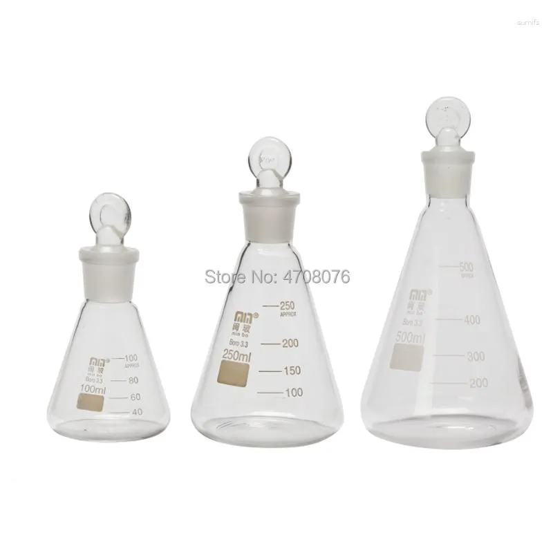 50–500 ml Glas-Messkolben mit Stopfen, transparente Borosilikat-Erlenmeyer-Dreiecksflaschen zum Testen