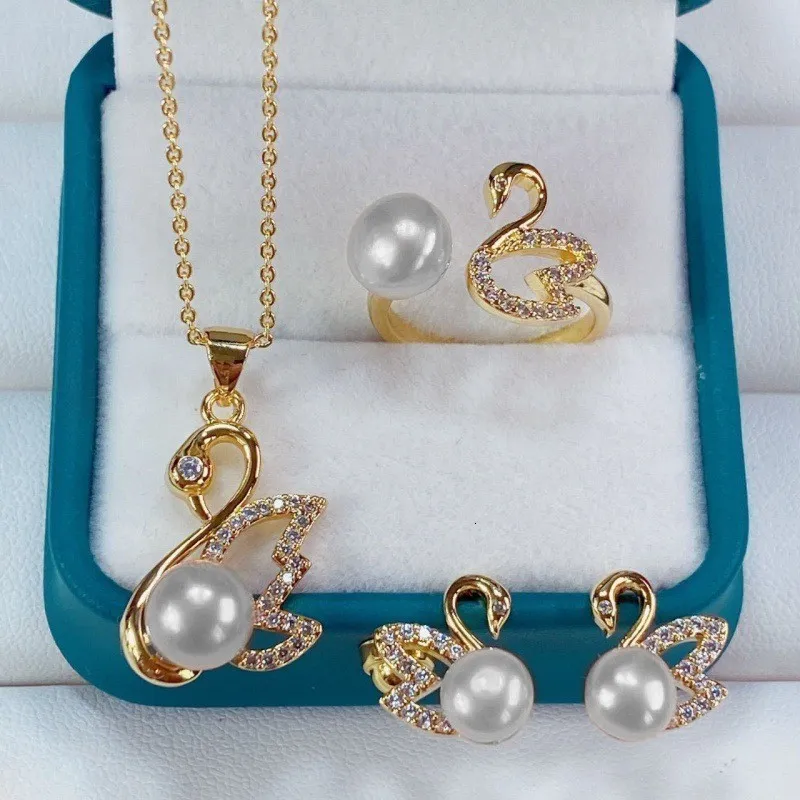 Zestawy biżuterii ślubnej luksusowa moda słodkowodna perłowa gan Bankiet zestaw dla kobiet urok akcesoria urodzinowe miłośnik darów urodzinowych 4pcsset 230909