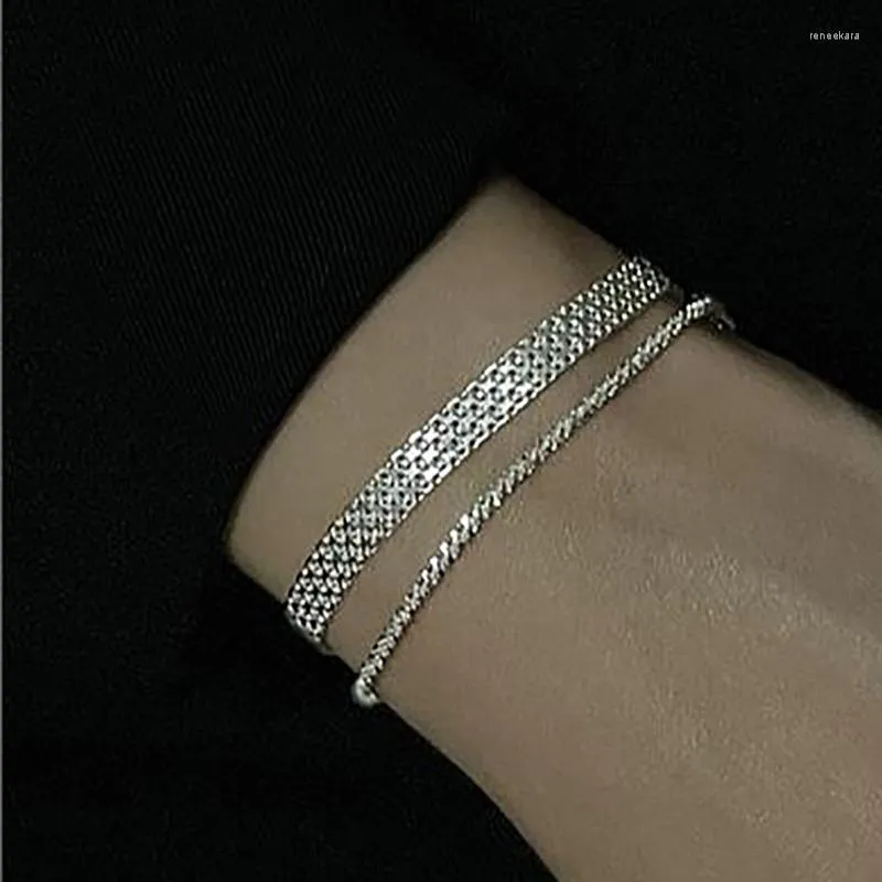 Браслеты-звенья, блестящая серебряная цепочка для женщин, пары, милые корейские винтажные наручные украшения в стиле панк, аксессуары для вечеринок, подарки
