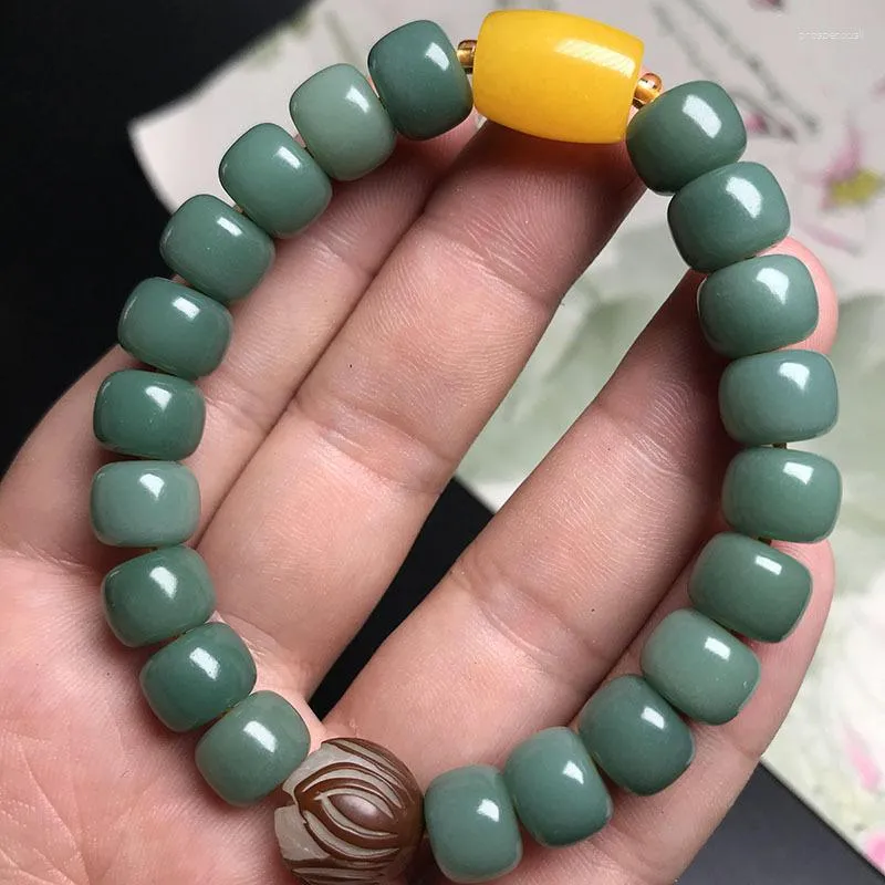 Strand Natural Green Bodhi Root Armband med encirkeln Buddha -pärlor för att skydda yogastudier älskar karriär slät smycken