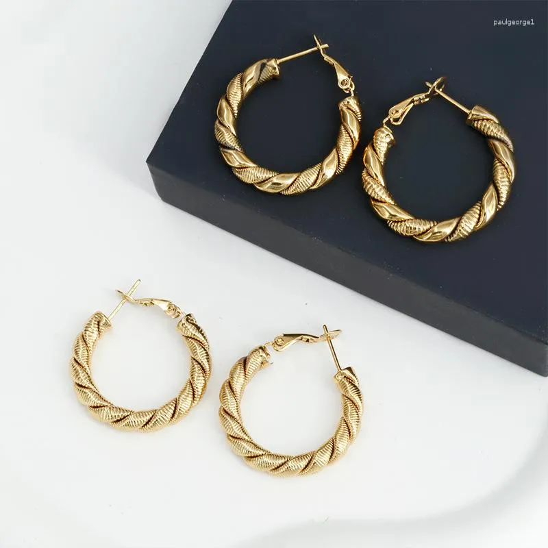 Orecchini a cerchio Orecchini a forma di corda intrecciata personalizzati in acciaio inossidabile placcato oro 18 carati Gioielli da donna