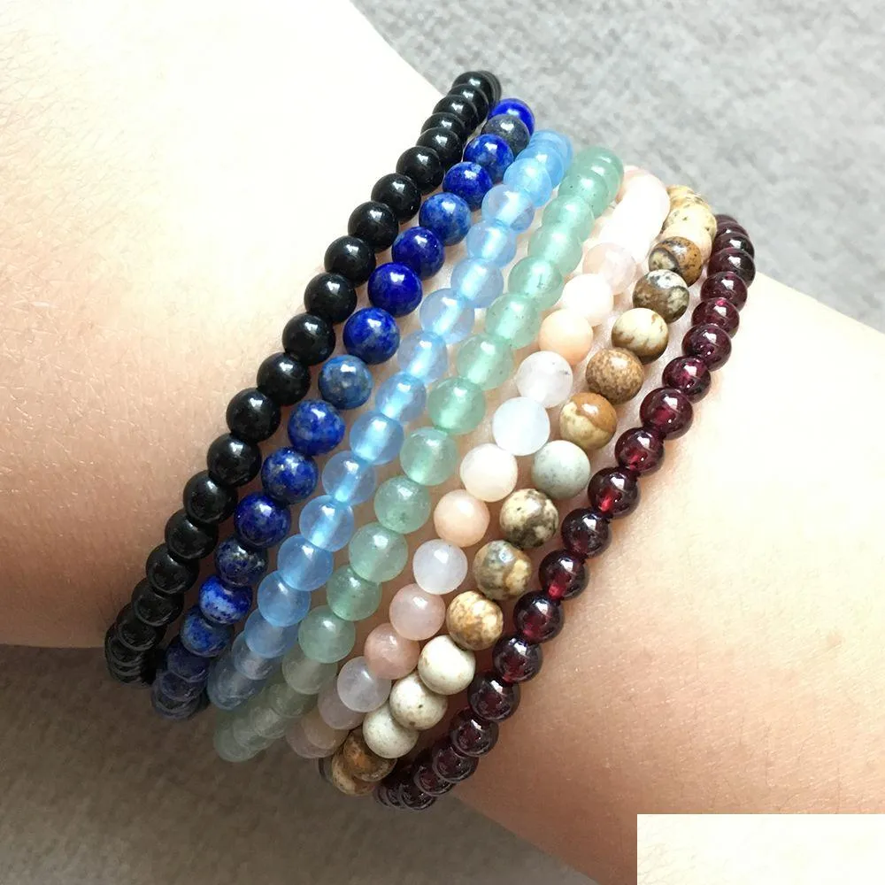 Beaded Mg0095 Wholesale New Design 7 Chakra Yoga Mala Bracelet Garnet Aventurine Lapis Lazi Jewelry 4 Mm Mini Gemstone Set D Dhgarden Dh7Gb