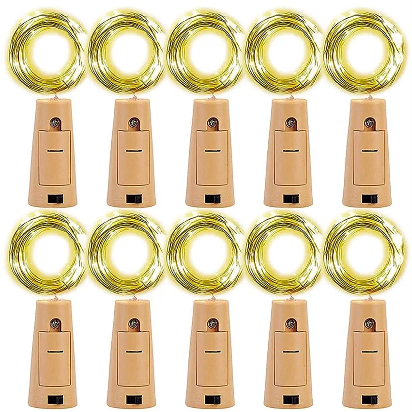 Cordas de luz para garrafa de cortiça, alimentadas por bateria, 2m, luzes led, bar, iluminação, festa de aniversário, garrafas de vinho, barra de iluminação, com 275g, 10 peças